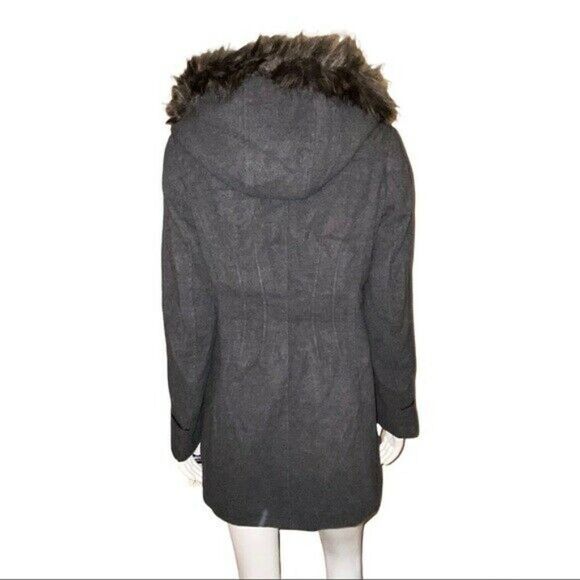 Maralyn Me Juniors Faux-Fur-Trim Hooded Asymmetrical Charcoal Coat Medium NWT - Picture 3 of 9
